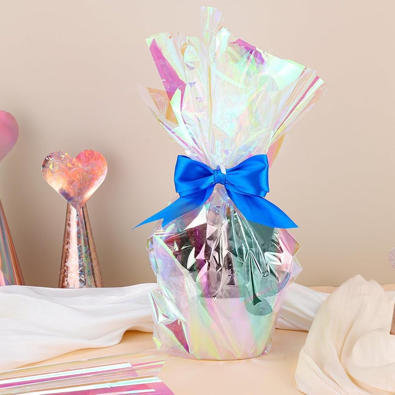 woric 82 Ft X 17 In Cellophane Wrap for Gift Baskets Valentine's Day Iridescent Cellophane Wrap Roll Gift Basket Wrapping Plastic for Gifts Basket Treats Party Favor Birthday Wedding Crafts - Image 3